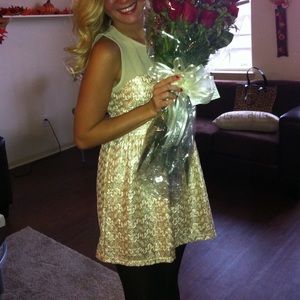 Sparkly gold and soft pink dress w illusion neck